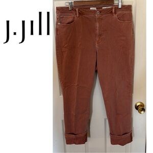 J Jill Denim High Rise Cropped Jeans Fall Burnt Orange Stretch Zip Size 14